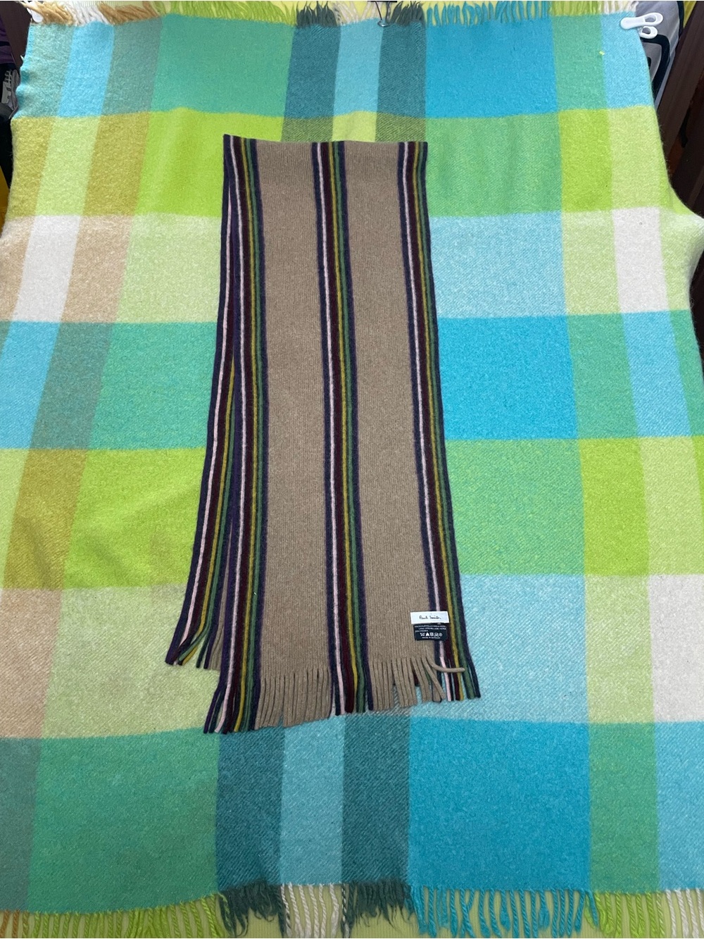 Paul Smith Multicolored Stripes Fringe Scarf 75% Wool & 25% Angora 60” L x 13” W